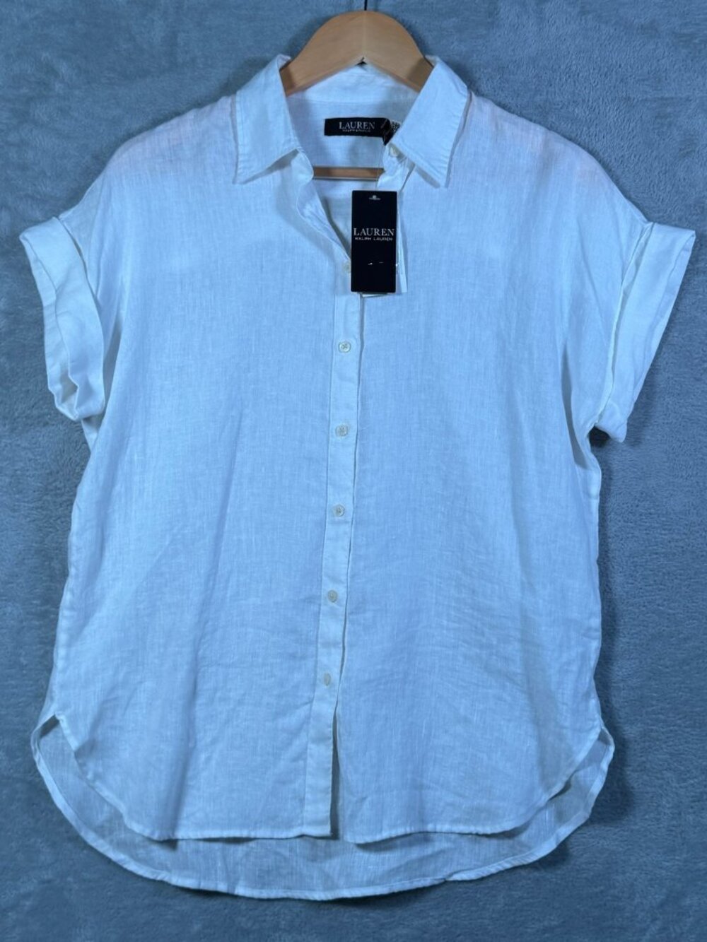 Lauren Ralph Lauren Shirt Womens S White Linen Short Sleeve Relaxed fit $115
